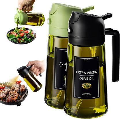 '- 16Oz/470Ml Olive Oil Dispenser for Kitchen with Stickers - 2 in 1 Olive Oil Sprayer for Cooking, Air Fryer, and Salad, Black&Green (Light-Proof Kitchen Gadget)1