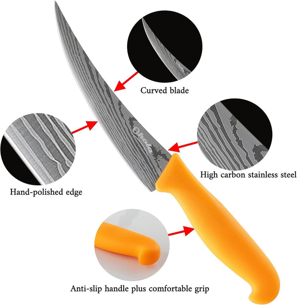 2PCS Curved Boning Knife, OHOLA 6 Inch Deboning Knife, Premium Stainless Steel Fillet Knife with Ergonomic PP Hanlde, Great for Meat, Fish, Poultry, Cutting, Trimming, Dishwasher Safe4