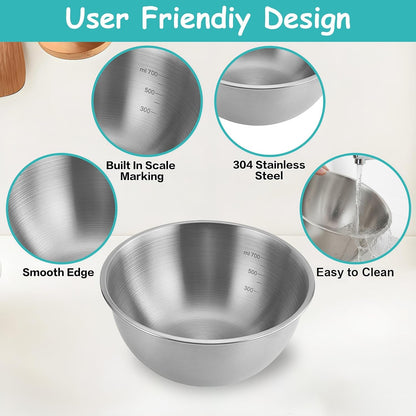 12 Pcs Stainless Steel Mixing Bowls with Graduations, Metal Serving Salad Bowls, Reusable Baking Food Storage Containers for Baking, Cooking, Making Salads, Soups, Ice Cream, Noodles, Cereal9