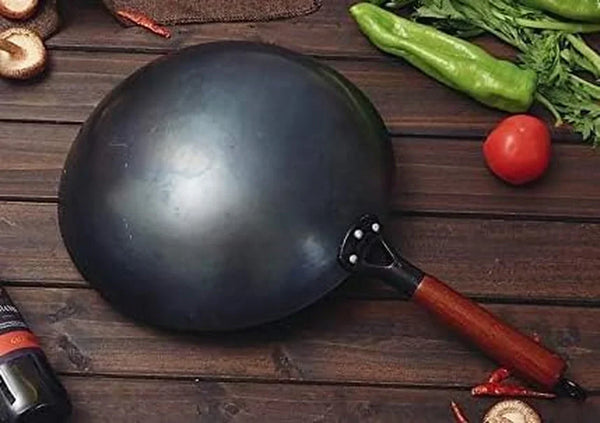 Chinese 100% Hand Hammered Iron Woks Stir Fry Pans, Non-Stick, No Coating, Less Oil, Black Pre-Seasoned (Chrome-Black, 14.2 Inch)3