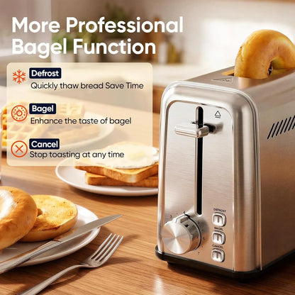 ® Slim Long Slot Stainless Steel Toaster, Toaster 2 Slice Wide Slot with 10.24 X 1.5 in Slot, Bagel Defrost Cancel, 7 Shades, Crumb Tray4