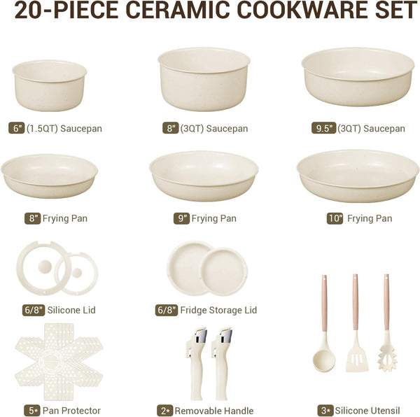 Pots and Pans Set Non Stick, Ceramic Cookware Set with Removable Handles, Stackable Space Saving Kitchen Set, Induction & Oven & Dishwasher Safe, for Small Kitchen, Apartment, RV, Cream White2