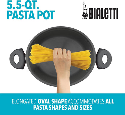 5.5-Quart Nonstick Aluminum Pasta Pot with Strainer Lid and Handles, Pfoa-Free Nonstick Oval Cooking Pot and Lid, Black2