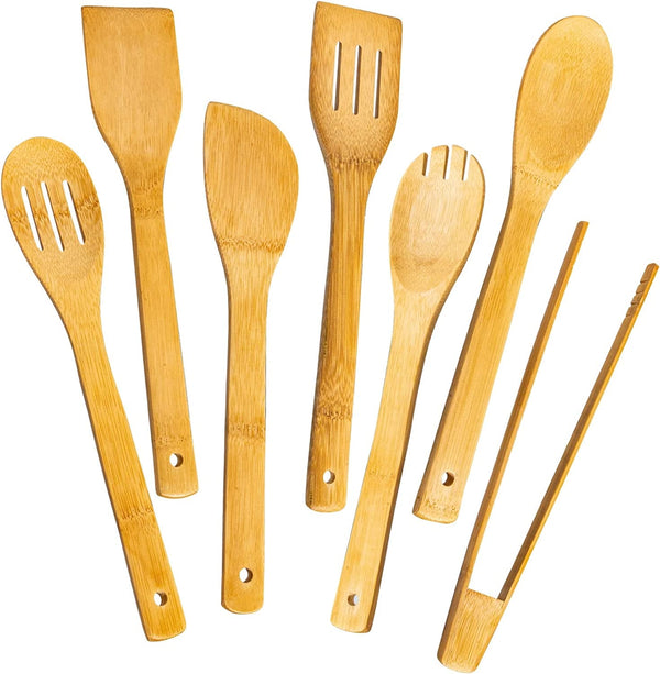 7-Piece Wooden Cooking Spoons, Natural Bamboo Utensil Set1