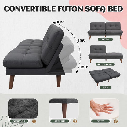 67'' Futon Sofa Bed, Modern Linen Couch with Adjustable Backrest4