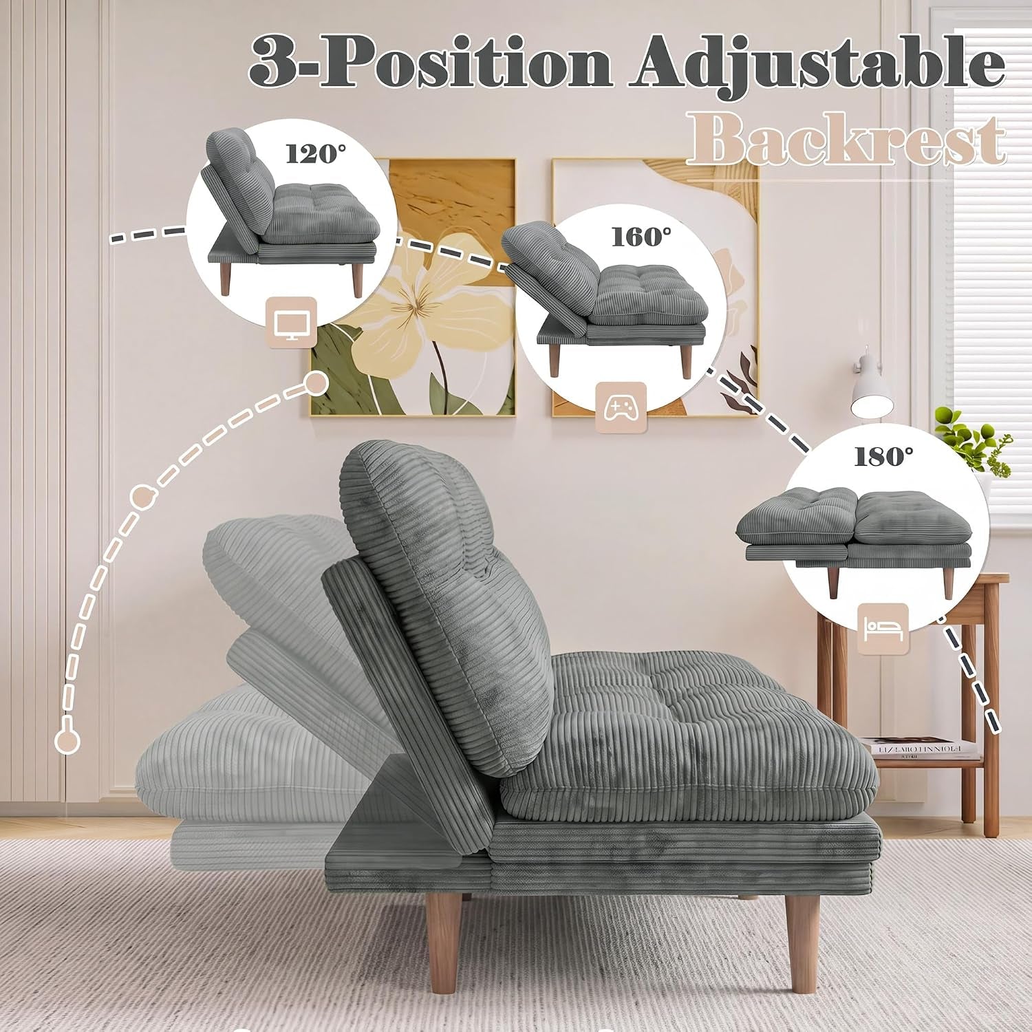 67-convertible-futon-sofa-bed-modern-corduroy-loveseat-dove-grey