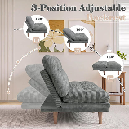 67'' Convertible Futon Sofa Bed, Modern Corduroy Loveseat, Dove Grey3