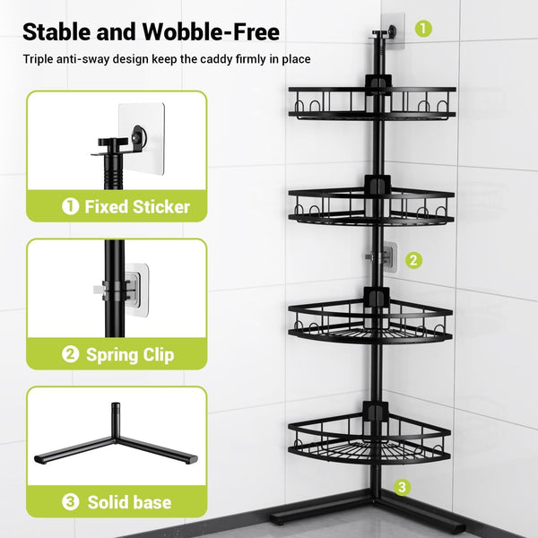 Standing Shower Caddy Corner - Rustproof Bathroom Shower Stand Shelf4