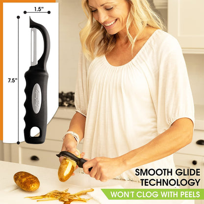 Swivel Vegetable Peeler for Kitchen W/Soft Grip Handle, Black | Premium Potato Peeler W/ Ultra Sharp Stainless Steel Blades, Multifunctional Veggie Peeler for Apple, Carrot, Cucumber, Fruit4