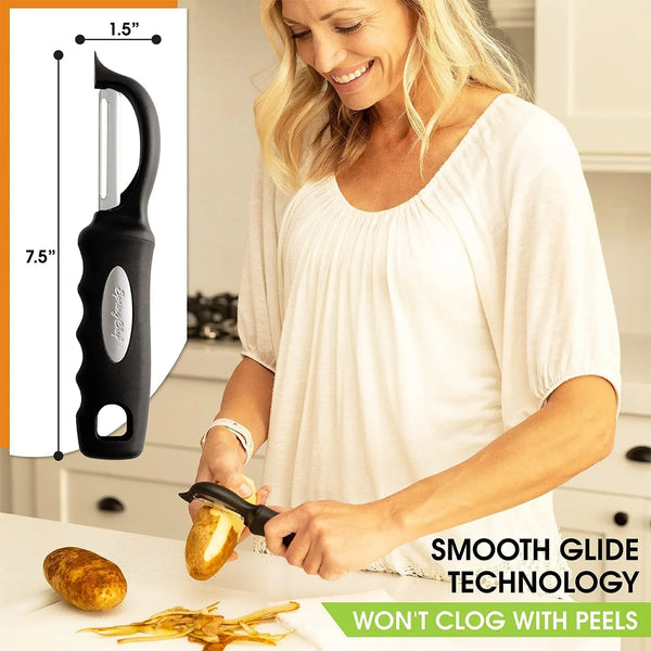Swivel Vegetable Peeler for Kitchen W/Soft Grip Handle, Black | Premium Potato Peeler W/ Ultra Sharp Stainless Steel Blades, Multifunctional Veggie Peeler for Apple, Carrot, Cucumber, Fruit4