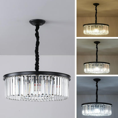 Black Modern Crystal Chandelier, 2-Tier round Flush Mount Ceiling Light Fixtures Height Adjustable Pendant Lighting for Dining Room Living Room Bedroom Kitchen Hotel Foyer3