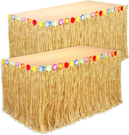 2 Pack Table Skirt Luau Party Decorations, Flower 53.2" X 29.5" Grass Table Skirts for Luau Party Summer Tropical Hawaiian Party Decorations (A-2 Pack)1