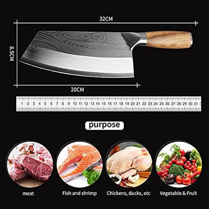 Meat Cleaver, 8 Inch Cleaver Knife Damascus Laser Pattern 40Cr13 Stainless Steel Kitchen Knives2