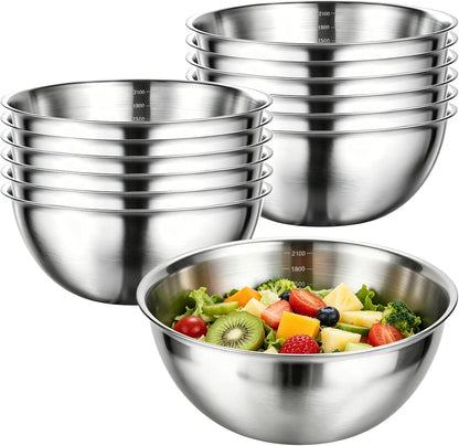 12 Pcs Stainless Steel Mixing Bowls with Graduations, Reusable Metal Mixing Bowls, Stackable Baking Food Storage Containers for Salads, Snacks, Noodles & Meal Prep1