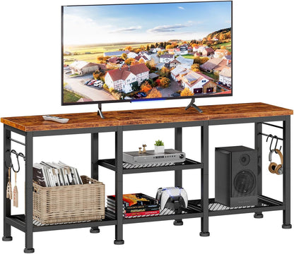 TV Stand for Tvs up to 55 Inch, Entertainment Center with Open Storage Shelves, Media Console Table with Soundbar Shelf for Living Room, Bedroom, Rustic Brown1