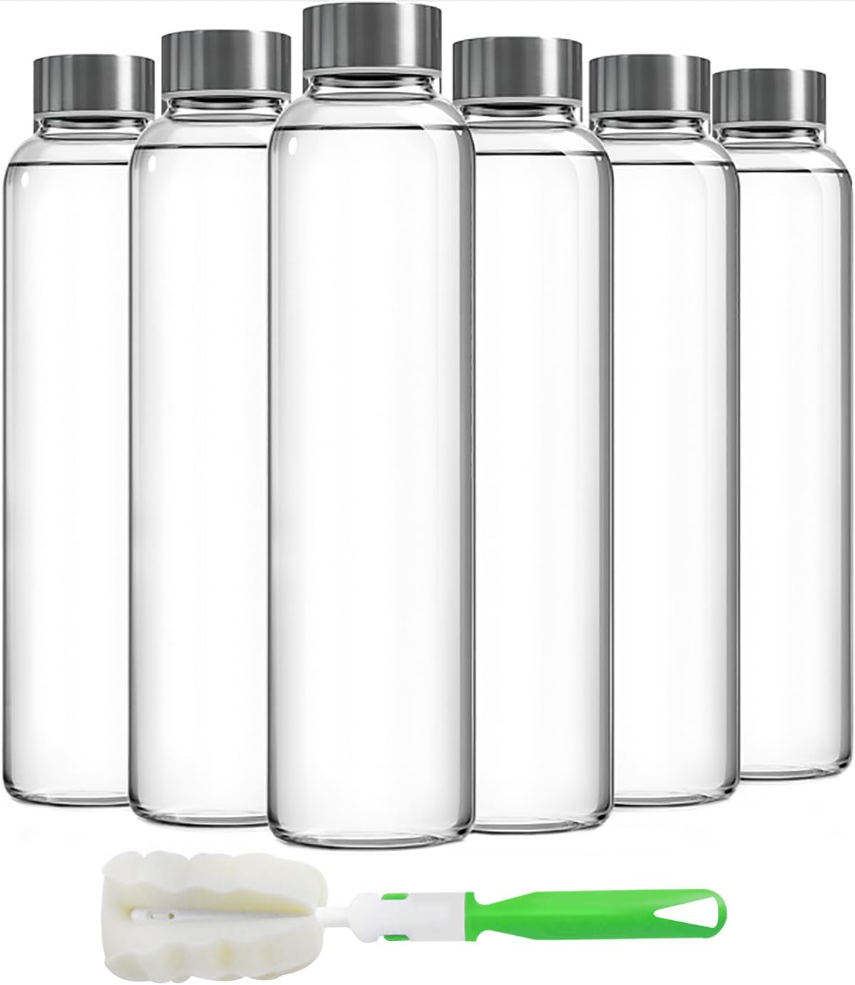 clear-glass-bottles-with-lids-18oz-water-bottles-steel-cap-6-pack-reusable-travel-friendly-juice-bottles-rust-resistant-durable-glass-stainless-steel-air-and-water-tight-lids-100-leak-proof