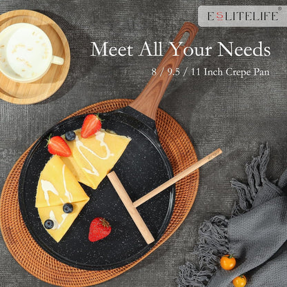9.5 Inch Crepe Pan with Spreader, Nonstick Granite Coating Dosa Pan, Roti Tawa Comal Para Tortillas Pancake Griddle Pan, Induction Compatible, PTFE & PFOA Free, Black7