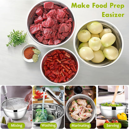 Mixing Bowls with Lids Set of 5, Stainless Steel Mixing Bowls Metal Nesting Bowls with Airtight Lids, Non-Toxic & Dishwasher Safe, Great for Cooking, Baking, Serving - Size 0.7/1/1.5/3/4.6QT5