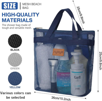3 Pcs Portable Mesh Shower Caddy Tote, Quick Dry Tote Bag Mesh Beach Bags for Women, Hanging Toiletry and Bath Organizer for Travel Swimming Sports Gym Camp Shopping College Dorms (Black Gray D Blue)2
