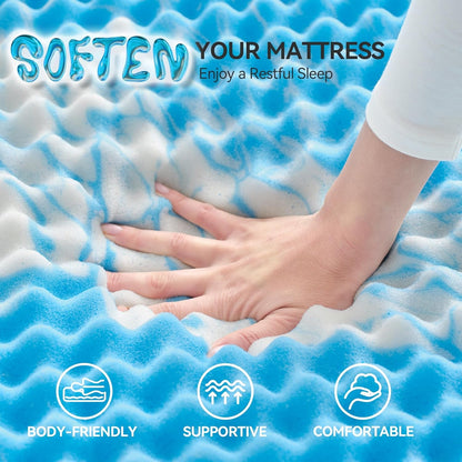 2 Inch Egg Crate Memory Foam Mattress Topper Twin Size, Soft Mattress Pad for Back Pain Relief, Bed Topper, Certipur-Us Certified, Blue5