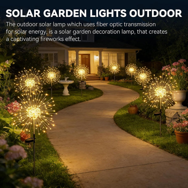 Solar Garden Lights Outdoor,Waterproof Garden, 2PC 200 LED Twinkling Firework Lights Decorative with 8 Modes,Decor for Yard Patio Pathway Lawn for Yard outside Fairy Decorative2