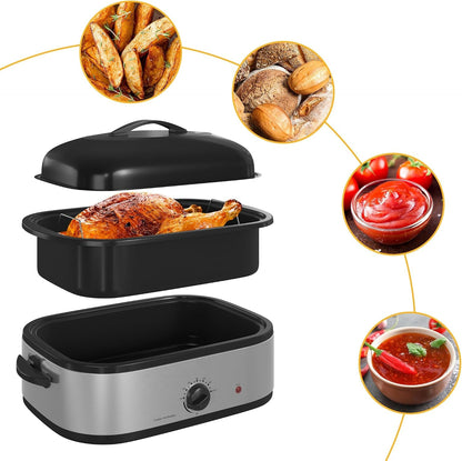 14 Quart Electric Roaster Oven with Slow Cooker Function, Turkey Roaster Oven Buffet with Self-Basting Lid, Removable Pan, Cool-Touch Handles, Easy to Clean, Silver5