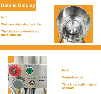 Commercial Food Processor Electric Food Chopper Cutter Stainless Steel Meat Grinder Movable Meat Mincer Food Cutting Machine Double Knives 32L for Fruit Vegetable Meat Grains Garlic 110V3