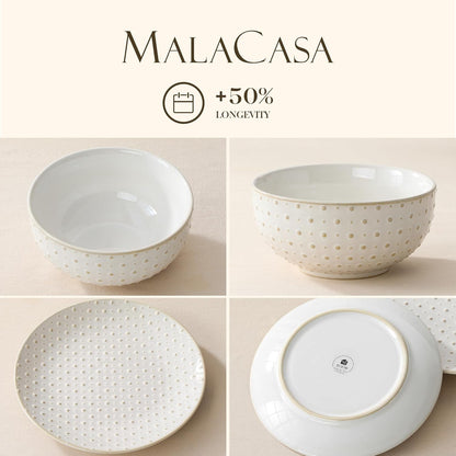 24-Piece Farmhouse Dinnerware Set for 8, Embossed White Stoneware Plates and Bowls Sets, Vintage Relief Ceramic Dish Set, Chip-Resistant, Microwave & Dishwasher Safe9