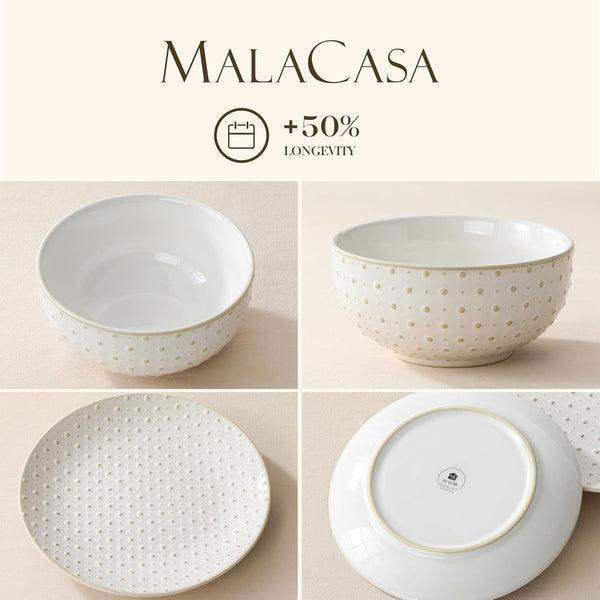 24-Piece Farmhouse Dinnerware Set for 8, Embossed White Stoneware Plates and Bowls Sets, Vintage Relief Ceramic Dish Set, Chip-Resistant, Microwave & Dishwasher Safe9