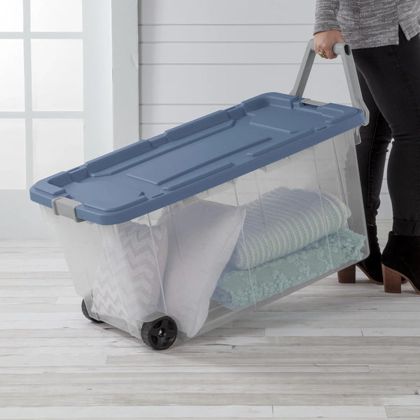 160 Quart Extra Large Clear Rolling Storage Bins 2-Pack, Blue Heavy-Duty Plastic with Locking Leakproof Lid, for Garage Basement Seasonal Storage & Transport7