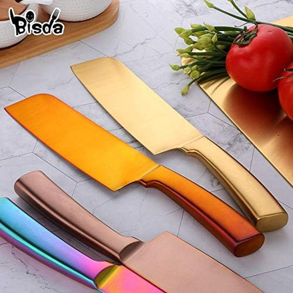 Meat Cleaver,Cleaver Knife, 6.3 Inch Stainless Steel Chef Knives Kitchen Utensil Fruit Vegetable Chopping Kitchen Knife Cooking Accessories Kit Cleaver(Gold 1Pc)5
