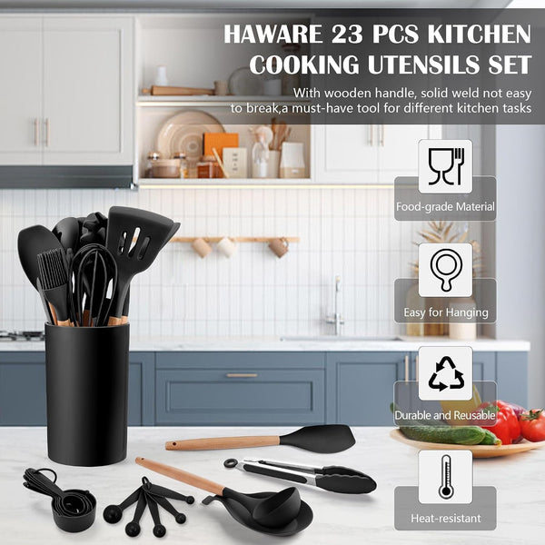 23-Piece Silicone Kitchen Utensils with Holder, Black3