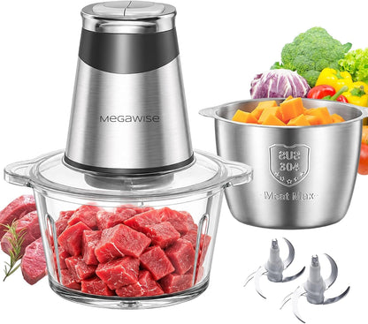 Food Processor, 800W Electric Meat Grinder, 1.8L Stainless Steel Bowl & 1.8L Glass Bowl, Dual Speed Modes for Meat, Onion, Vegetables, Nuts, Fruits, Baby Food1