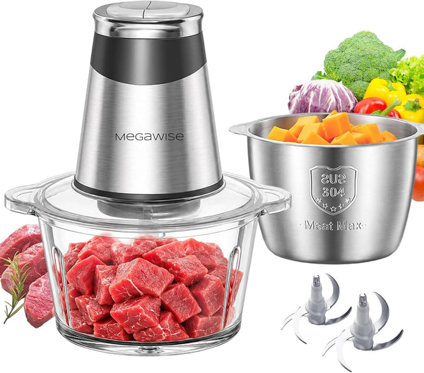 Food Processor, 800W Electric Meat Grinder, 1.8L Stainless Steel Bowl & 1.8L Glass Bowl, Dual Speed Modes for Meat, Onion, Vegetables, Nuts, Fruits, Baby Food1