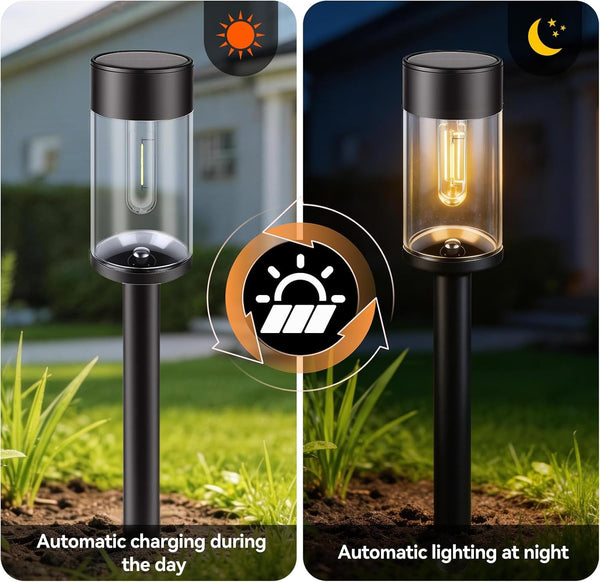 LED Solar Pathway Lights Outdoor with Metal, 8 Pack Waterproof Solar Powered Yard Lighting, Auto On/Off Solar Walkway Light for Garden Lawn Path outside (8, White)2