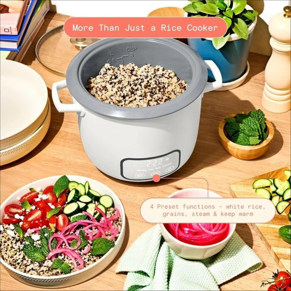Wonderful Electric Rice Cooker 6-Cup COOKED, 3-Cup UNCOOKED, Ceramic Nonstick, Touch Display, Keep Warm 2 Hrs, 4 Presets, Glass Lid (White Icing)5