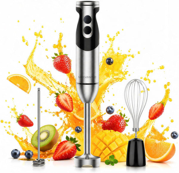 Hand Blender, Immersion Blender Handheld 12-Speed with 80% Sharper Blades, Titanium Reinforced Stainless Steel 3-In-1 Immersion Blender,Includes Whisk and Milk Frother (3-In 1 Black)1
