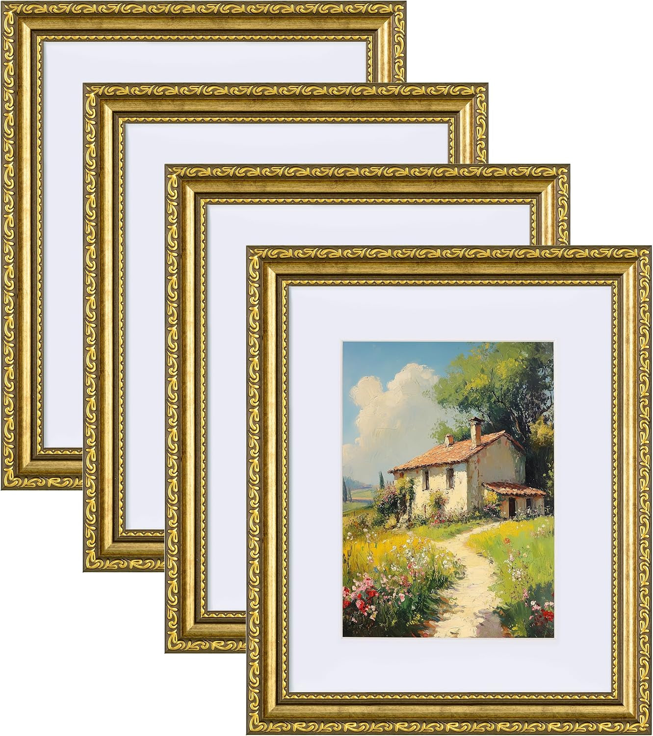 8x10-vintage-picture-frame-glass-cover-gold-4-pack
