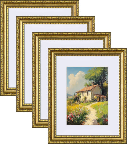 8X10 Vintage Picture Frame, Glass Cover, Gold, 4-Pack1