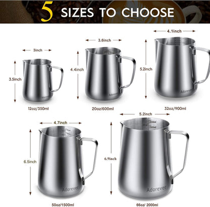 Milk Frothing Pitcher, 8.5Oz/12Oz/20Oz/32Oz/50Oz/66Oz Milk Frother Cup Stainless Steel, Espresso Accessories, Milk Steaming Pitchers Coffee Cappuccino Latte Art Barista Milk Jug Cup with Art Pen,12Oz5