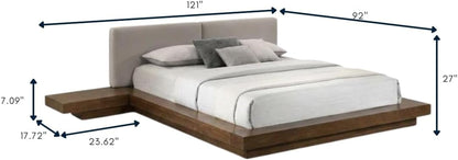 Eastern Queen Bed Frame, Solid Acacia Wood with American Walnut Finish, Low Profile King Platform Bed with Floating Nightstands and Headboard3