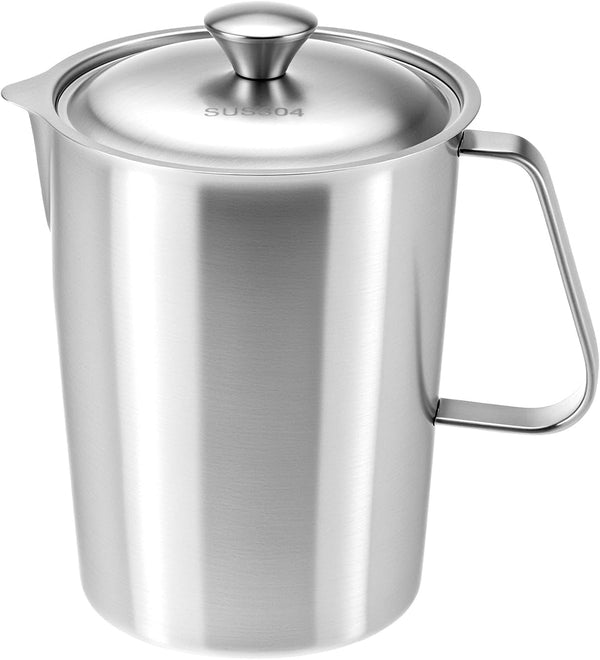 Large 70 Oz Stainless Steel Measuring Cup with Removable Lid – Extra Capacity Marked Pitcher for Kitchen, Coffee & Bar Use1
