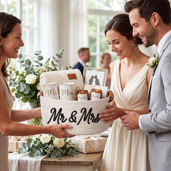 Wedding Gifts Basket with Handles, Mr & Mrs Cotton Rope Basket4
