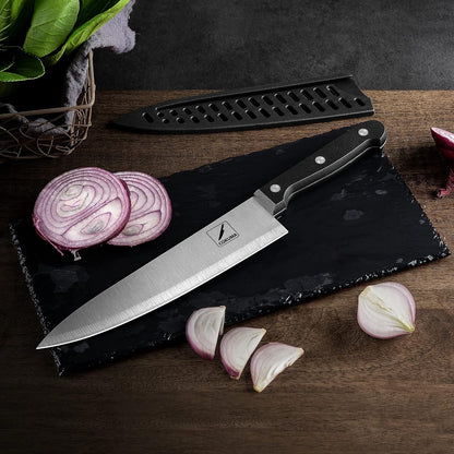 Kitchen Knife, 3-Pcs Knife Set with Sheath, 8 Inch Chef Knife, 4.5 Inch Utility Knife, 4 Inch Paring Chef Knife, Stainless Steel, Black6