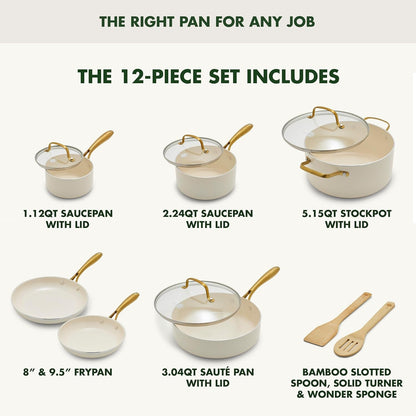 12 Piece Nonstick Swift Cookware Set, Ceramic Pfas-Free Pots & Pans with Lids, Dishwasher & Oven/Broiler Safe to 600F, Kitchen Cooking Set, Sauce, Saute, Stock, Frying Pans, Cream3