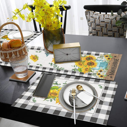 Table Runner and Placemats Set of 6, Sunflower Buffalo6