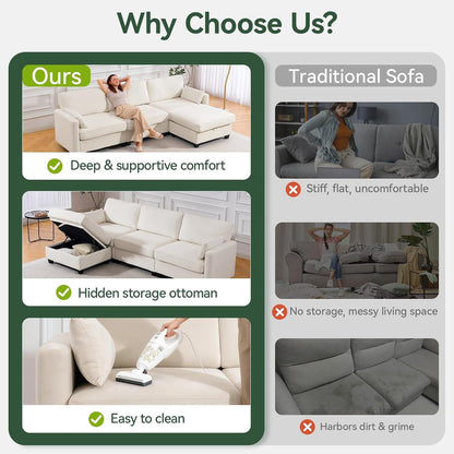 109 Inch Modular Sectional Sofa, L Shaped Couch with Storage Ottoman, Beige6