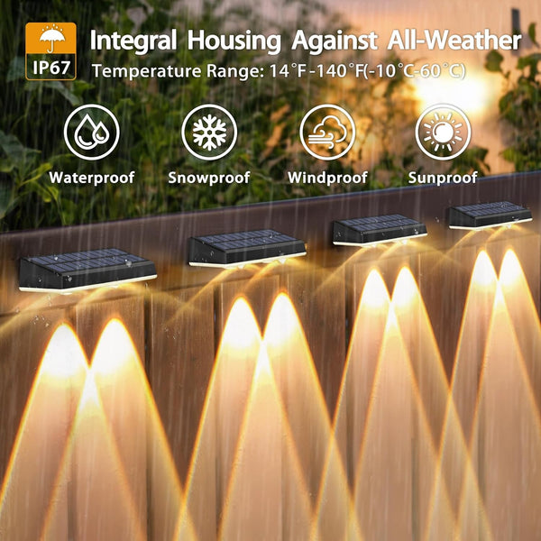 Solar Fence Lights Outdoor, 8-Pack 120LM Fence Lights Solar Powered, IP67 Waterproof Dusk to Dawn Auto On/Off 12+ Hours for Outside/Backyard/Wall/Step/Patio/Deck/Pool (Warm White & RGB 7 Colors)4