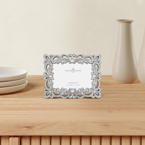 Vintage Silver Mini Frame Set/Set of 2 / 2X3 in | for Tabletop Display | Perfect for Home Decor, Xmas, Wedding, Graduation, or Milestone Photos W/Gift Box5