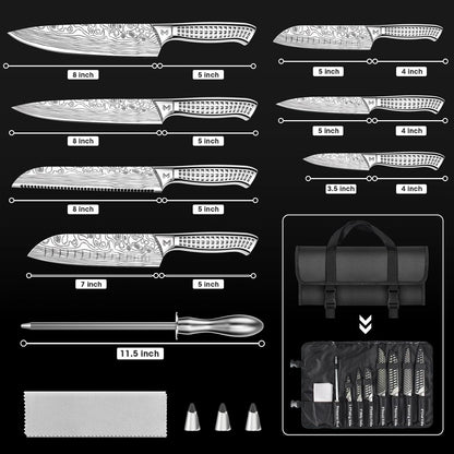 12PCS Portable Kitchen Knife Set, High Carbon Stainless Steel Professional Chef Knife Set with Sharpener & Oxford Roll Bag, Suitable for Home, Outdoor Travel, Camping and BBQ2